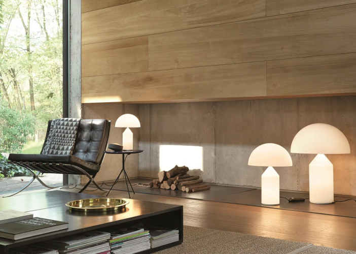 Oluce Atollo 237 media, Vetro Opale