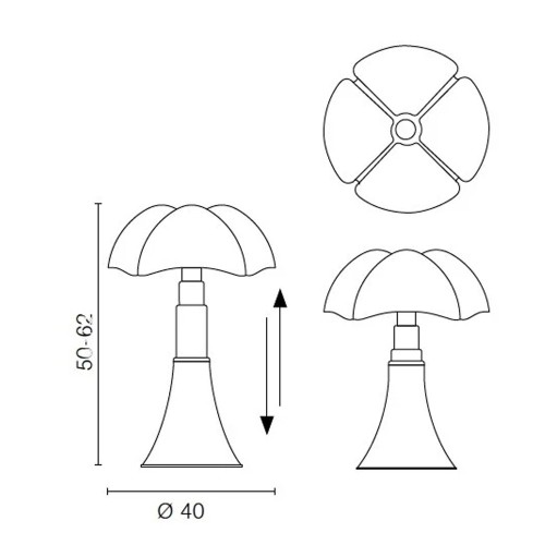 Martinelli Luce - Pipistrello medio, Design Gae Aulenti, 1965; dimensioni