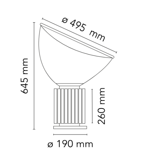 Flos Taccia , design Castiglioni, 1962, Dimensioni
