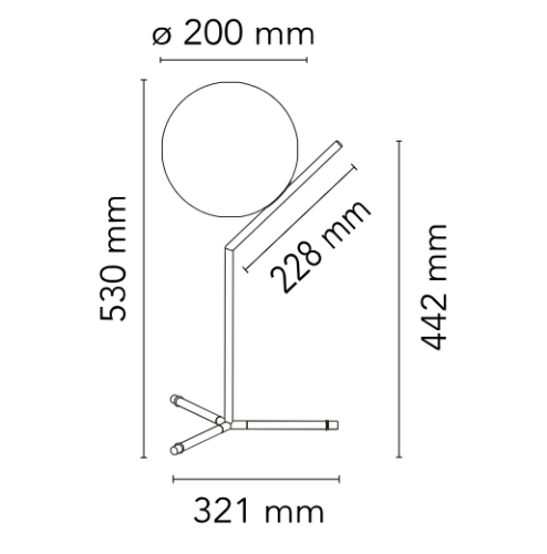Flos IC T1 High, dimensioni