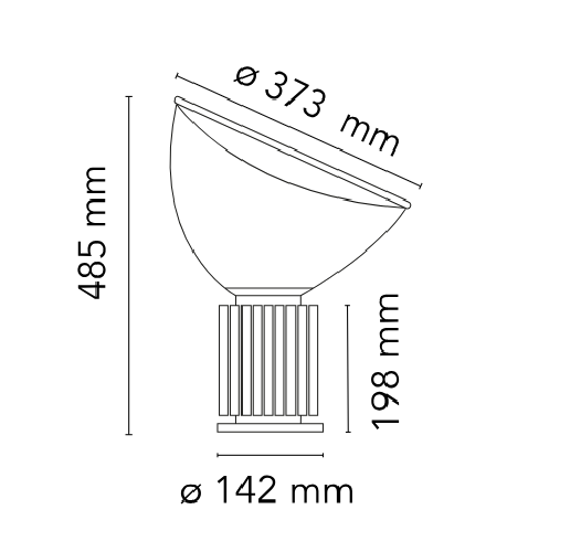 Flos Taccia Small, design Castiglioni, 1962, Dimensioni